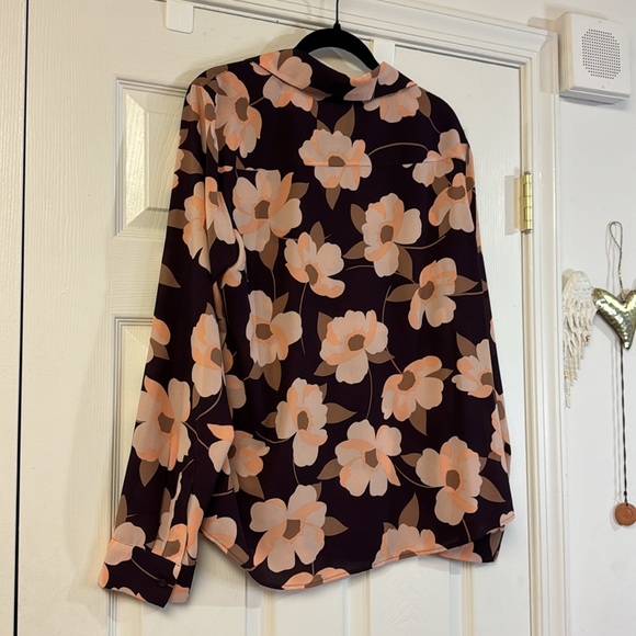 Calvin Klein purple tan floral button down business casual office work top XL - Picture 8 of 8